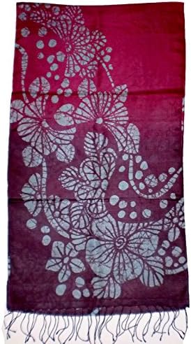Unique Floral Design Nature Modern Art Thai Silk Scarf Batik Hand Painted Oblong 20x70" by SilkPlanet (Burgundy)
