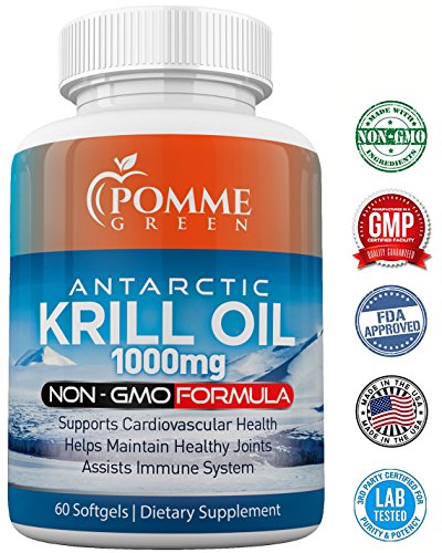 Krill Oil by Pomme Green Nutrition, 1000 mg, Anti-Inflammatory, Toxin Free, Easily Absorbed, FDA, EPA, DHA, GMP Certified, Made in the USA, 60 Capsules