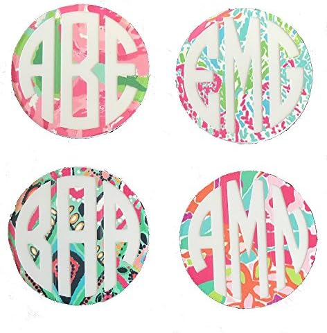 2 Monogram Pop Decals - 1.5" Lilly Inspired Vinyl Circle Monogrammed Decals for your Pop Socket (set of 2 - decals only)