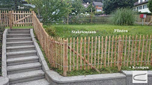 Gartenwelt Riegelsberger Premium Staketenzaun aus Kastanie Komplettset Rollzaun Lattenabstand 4-6 cm Zaunlänge 10 m Höhe 100 cm inkl. Pfosten Tor H100xB100cm und Krampen