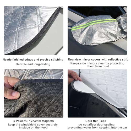 NOYVYDS Car Front Windshield Sunscreen, Car Windscreen Cover Against UV Rays and Heat, Magnetic, Universal for Most Vehicles, 199 x 127 cm, Silver