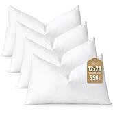 Artscope Synthetic Down Lumbar Pillow Insert, 12x20 Down Alternative Throw Pillow Insert. Ultra Soft Fluffy Sleeping Pillow with 100% Cotton Cover, Decorative Pillows Set of 4-White.