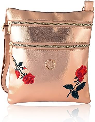 Joyzeal Crossbody Bag Multi Zipper Pocket Bag Flower Design Handbag Purse for Women Shoulder Bag