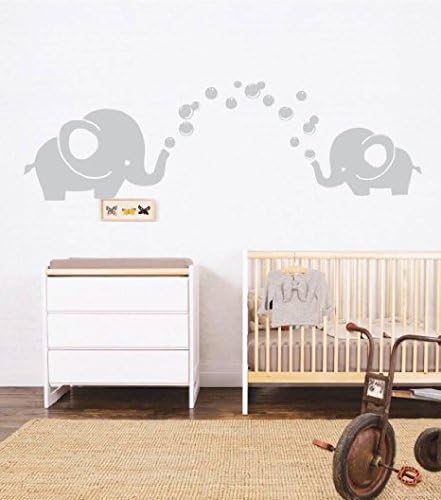 Lovely Light Grey Elephant Blowing Bubbles Wall Decals for Kids Bathroom Baby Nursery Environmental Removable Vinyl Wall Stickers 51*15 Inches