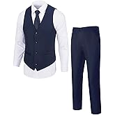 Furuyal Men's Suit 2 Piece Vest Set Slim Fit Dress Suit Casual Suit Waistcoat Pant