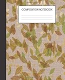 Composition Notebook: Faux Linen And Leaves Pattern College Ruled Notebook Lined School Journal