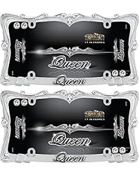 Cruiser Accessories 22630 Marco para placa de automóvil con tapones de ajuste cromado transparente "Queen", Paquete de 2, cromado transparente