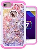 iPhone 7 Case, Nuomaofly [Creative] Studded Rhinestone Crystal Bling Hybrid Armor Defender Dual Layer Protective Case Cover for Apple iPhone 7 (Pink Tree)