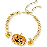 FAUTHENTICUTE Halloween Pumpkin Bracelets Adjustable Slider Gold Beaded Bracelets Gold Snake Bracelets