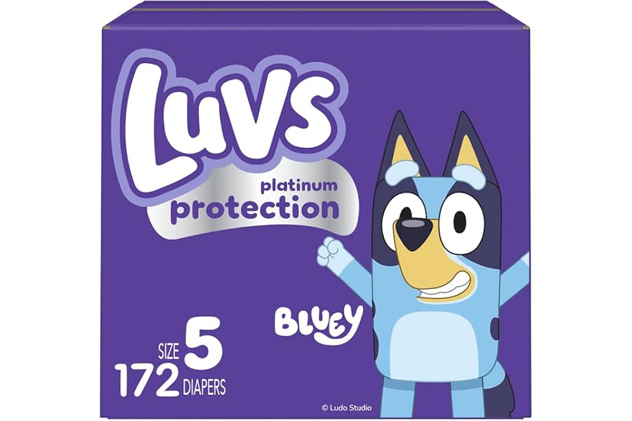 Luvs Size 5 Baby Diapers, Platinum Protection Bluey Diapers for Day & Night,Size 5 (27+ lb), 172 Count