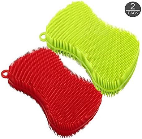 Wooopa Multipurpose Silicone Dish Scrubber Sponge Brush for Dish Washing Multi-functional Cleaning Fruit Washer / Vegetable Cleaner / Heat-resistant Mat / Gloves [Pack of 2]