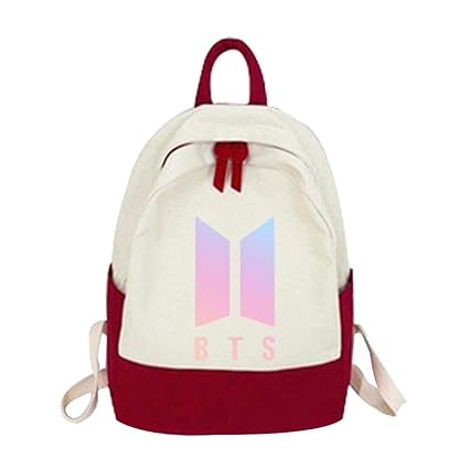 Fancyku Kpop BTS Bangtan Boys Canvas Backpack Casual Daypack School Bag Bookbag BTS Shoulder Bag(Red 2)