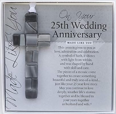 Amazon Com Beautiful Grey Mosaic Glass Cross With 25th Wedding Anniversary Wishes Home Kitchen