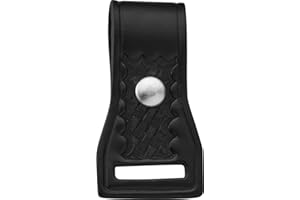 JAY-PEE Two-Way Radio Microphone Holder Epaulet Shoulder Basketweave Leather Mic Clip Slot for First Responder Uniforms. Chrome Snap