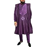 HD African Mens Apparel Agbada Clothing Embroidery Dashiki Shirts and Pants Outfits 3 Pieces