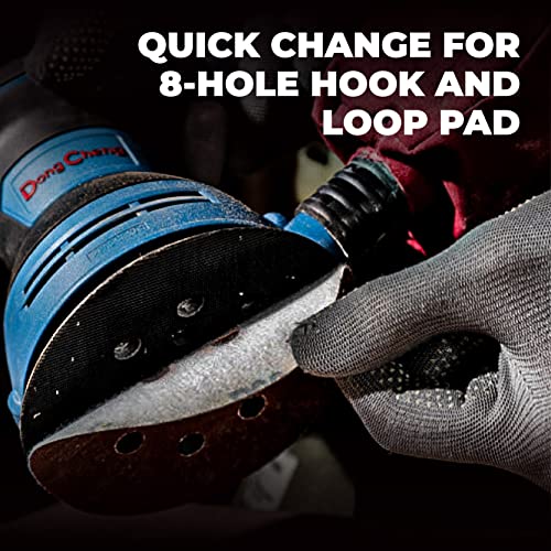 DongCheng Exzenterschleifer 125mm, 300W Variable Drehzahl Schleifer Kit mit Staubbeutel und 10-Stück Multischleifer Schleifpapier, für Holzbearbeitung, Modell DSA125