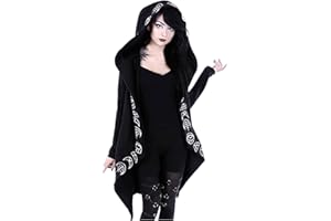 Women's Casual Zip Up Hoodie Black Gothic Vintage Moon Printed Jacket Coat Long Sleeve Sweatshirts Goth Punk Clothes