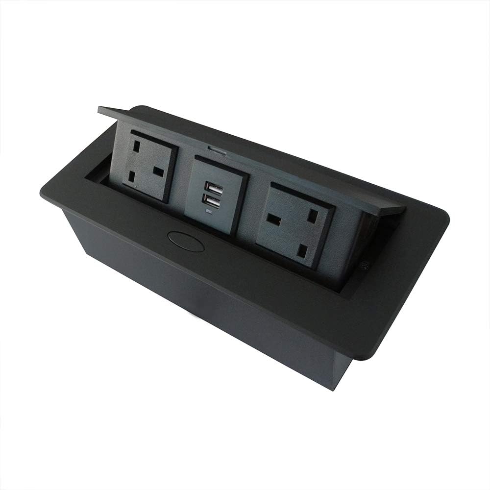 Zeshan Power Socket Pop up Desktop Outlet with 2 UK Plugs and 2 USB