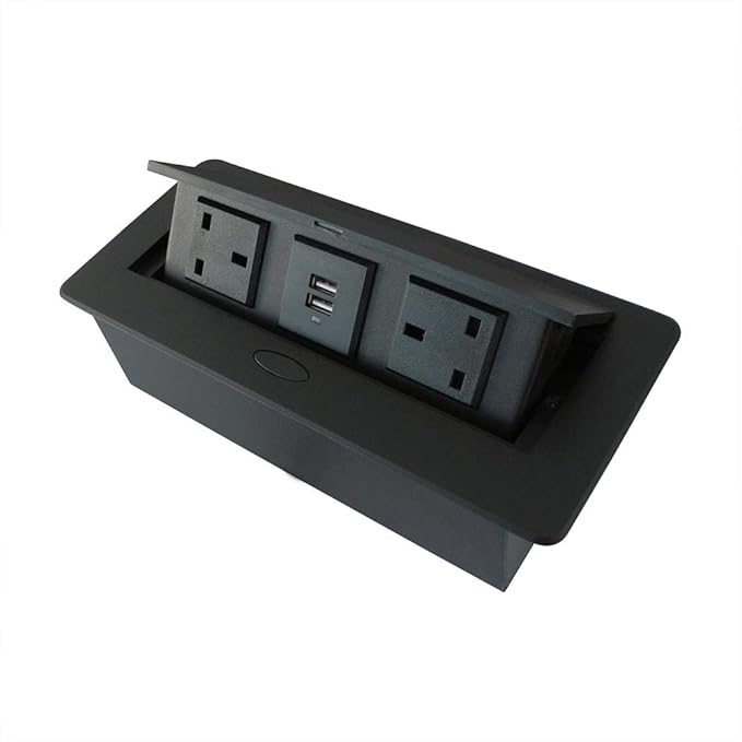 Zeshan Power Socket Pop up Desktop Outlet with 2 UK Plugs and 2 USB Charger for Office