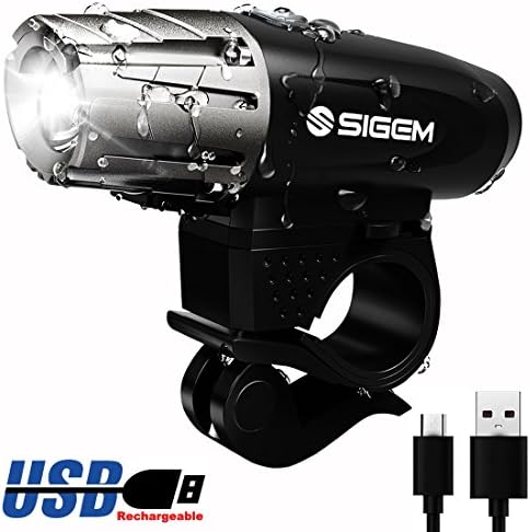 SIGEM Ultra Bright BIKE HEADLIGHT, USB Rechargeable, Bicycle Flashing Head Light, LED Safety Warning Strobe, 4 Modes Flashlight, Super Powerful 350 Lumens Torch with Swivel mount (Headlight)