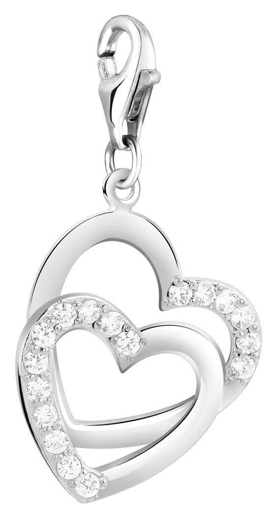 Nenalina Charm Heart Pendant, with Zirconias, for All Brands of Charm Bracelets and Chains, Made of 925 Sterling Silver, 712086-019