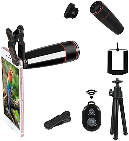 Camera Lense, Cell Phone Lens Kit Macro and Wide Angle Lenses 12x Zoom Telephoto Lens Fisheye Lens Clip-On Lens for iPhone X 8 7 6,Samsung and Most of Smartphone - Remote Shutter