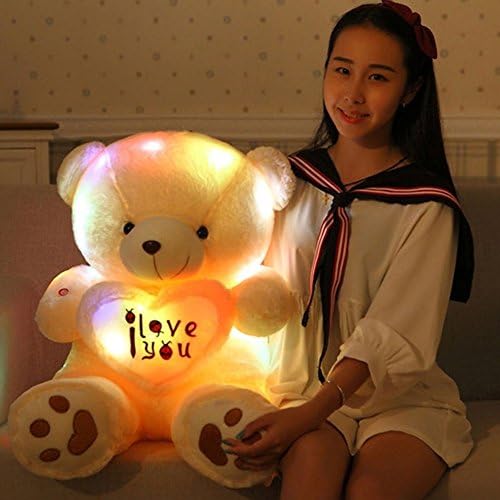 Rainbow25 Cute Soft Plush Bear Stuffed Toy with Led Light Gift for Women Girl size 50cm/19.69" (Beige)
