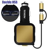 Car charger , AEDILYS® 4.8A 2-Port USB Car Charger +2-in-1 Retractable Cable with 8 Pin & Micro USB Connectors for iPhone 6s 6s Plus ,Apple and Android Devices (High Output)