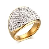 Stainless Steel Engagement Wedding Band Ring for Women,White Rhinestone Crystal Paved,Gold Plated