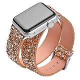 iitee Double Tour Christmas Shiny Glitter Power Leather Bling Luxury iWatch Band Wristwatch Bracelet Strap Belt (38mm Gold)