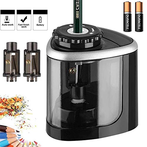 Electric Pencil Sharpener, Manual and Electric Sharpening Free to Transform, Colored Pencils (6-8mm), Battery Operated in School/Classroom/Office/Home 2.4"L×2.4"W×2.8"H (Black)