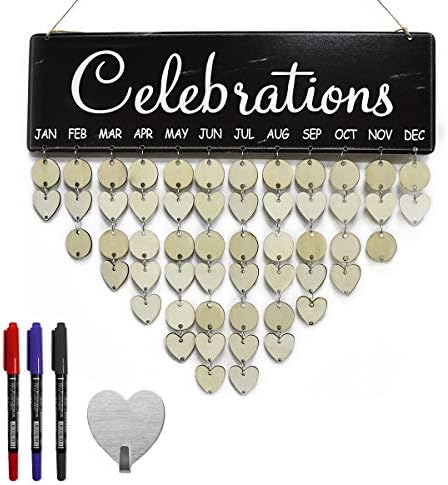 ElekFX Calendar Wooden Board Family Celebrations and Birthday Reminder Important Days Love Notes Creative Gift DIY Wood Craft for Home Decorative