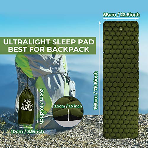 DEERFAMY Sleeping Pad for Camping, Inflating Sleeping Pad, Air Inflatable Backpacking Camping