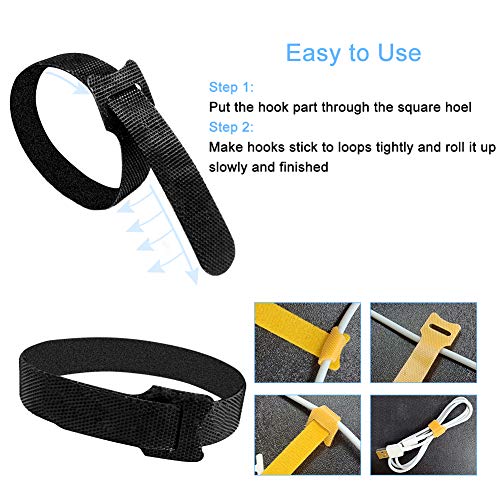 OneLeaf 60 Pcs Reusable Fastening Cable Ties with Hook and Loop, Multi-Purpose Cable Straps Wire Ties Cable Management, Adjustable Fastening Cord Ties for Computer/TV/Electronics, 3 Sizes and 5 Colors - Thumbnail 3