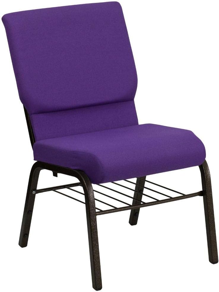 Flash Furniture HERCULES Series 18.5''W Church Chair in Purple Fabric with Book Rack - Gold Vein Frame