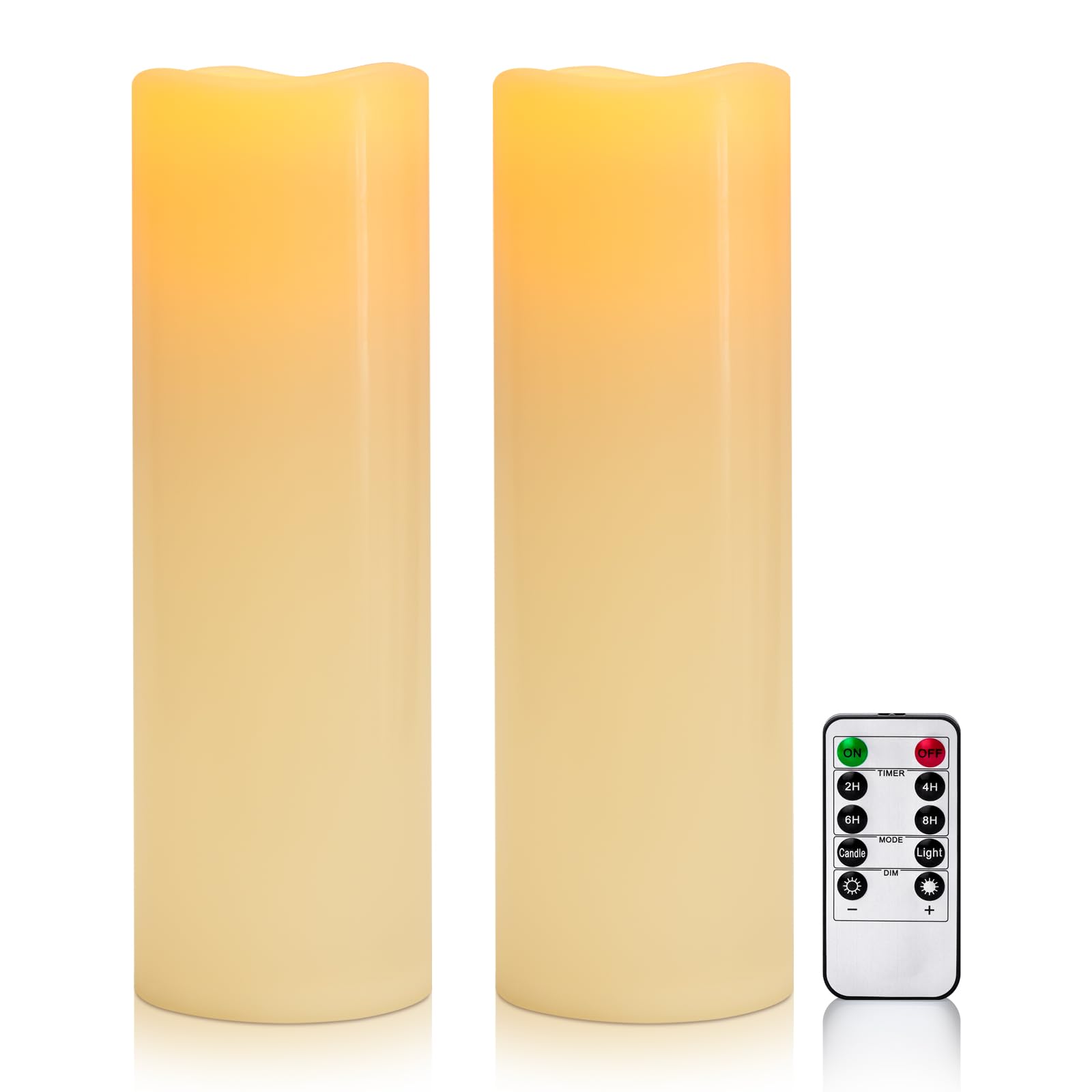 14” X 4” Large Outdoor Waterproof LED Flameless Candles – 2 Pack With Remote Control, Timer, Flickering Flame, Battery Operated