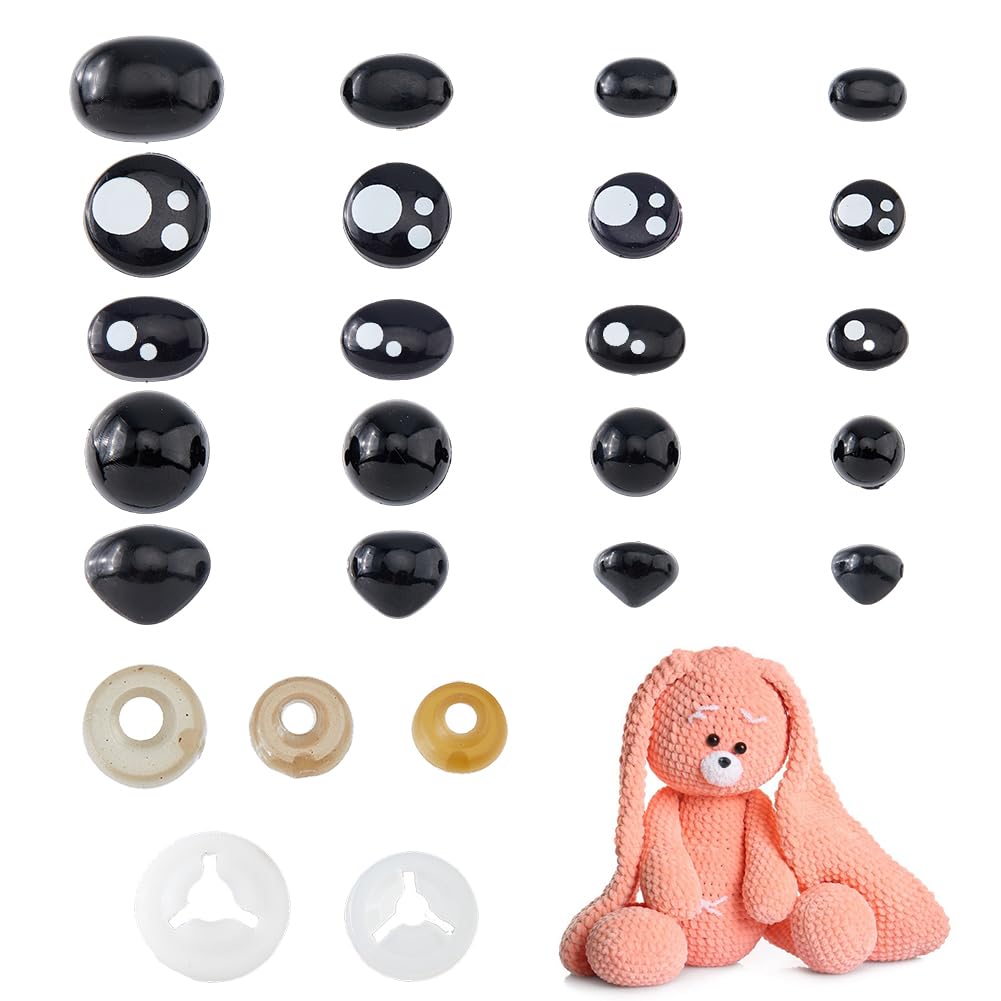 SUPERFINDINGS Total 180PCS Safety Eyes and Noses for Amigurumi with Washers Plastic Stuffed Crochet Eyes Shank Design Safety Eye Stuffed Animal Eyes
