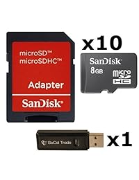 10 Pack   Tarjeta de memoria SanDisk 8 GB MicroSD HC sdsdqab-008g (Bulk embalaje) Lot de 10 con adaptador SD y Socal Comercio USB 2.0 micosd & lector de tarjeta de memoria SD