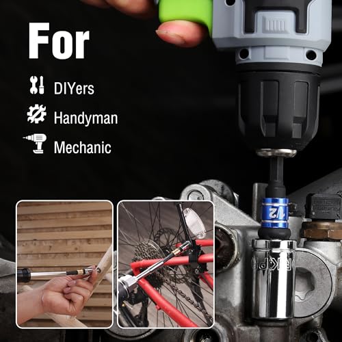 WORKPRO Socket Adapter Set 3 Pieces, Socket Adapter for Drill with 1/4 Inch Hex Shank, 1/4 Inch, 3/8 Inch and 1/2 Inch Converter, Impact Wrench Adapter and Screwdriver