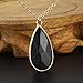 Women's Gold Plated Chain Wrapped Natural Stone Crystal Drop Pendant Necklace (Black)