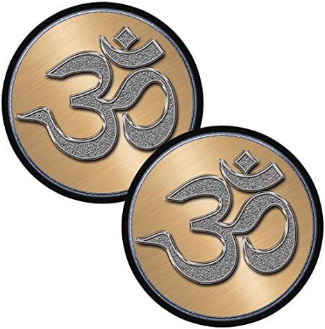 Om "Gold Royale" 2 Pack Circle Stickers - LS302 - LAMINATED - Yoga spiritual Mantra Aum Vinyl Decal Wall Car.laptop decore