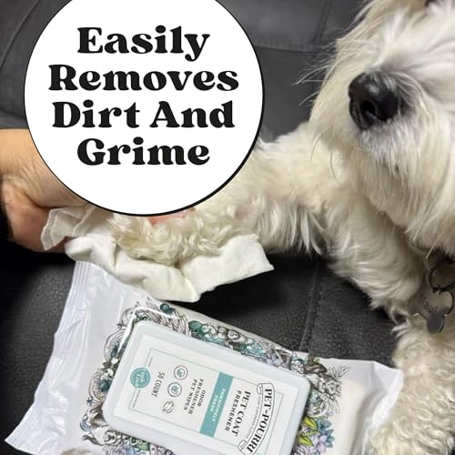 POO-POURRI PAWSITIVELY FRESH DEODORIZING PET WIPES – QUICK CLEANING WIPES FOR DOGS & CATS – PLANT BASED INGREDIENTS – VET RECOMMENDED – CLEANER ODOR REMOVER WIPES FOR PAW, FUR & SKIN SOOTHING