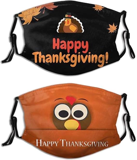 SESLEBE 2 Pcs Happy Thanksgiving Face Mask Fashion