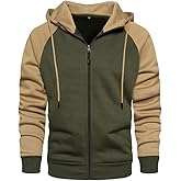 AOTORR Men's Zip Up Hoodie Color Block Long Sleeve Casual Sweatshirt with Pocket
