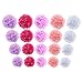 Pink Tissue Paper Flowers Pom Poms Set - 20pc Assorted Sizes for Wedding Birthday Baby Shower Party Decorations - Light Pink, Purple, Rose, White Backdrop Decor Kit
