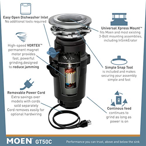 Moen GT50C Prep Series 1/2 Horsepower Continuous Feed Garbage Disposal