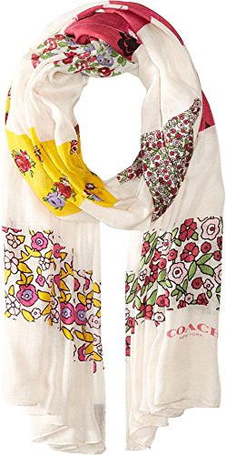 COACH Women's Floral Patchwork Oblong Chalk Multi Scarf