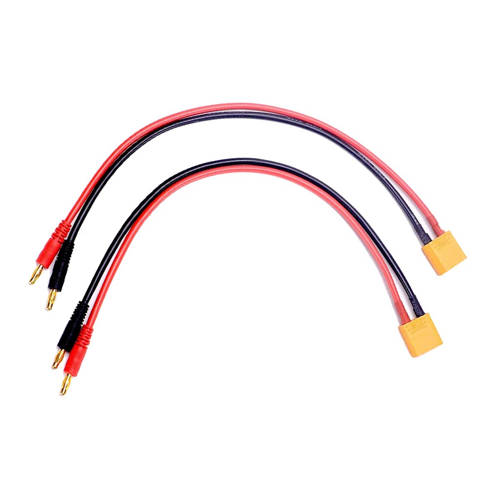 Boladge 2-Pack XT90 Plug Male Connector to 4mm 4.0mm Banana Plug Bullet Male Connector RC Charge Cable with 11.8inch 14AWG Silicone Wire