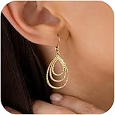 Robaice Gold Dangle Earrings for Women, 14K Gold Plated Lightweight Hypoallergenic Teardrop Drop Earrings, Trendy Leverback Minimalist Jewelry for Sensitive Ears Vacation Wear, 7-Styles