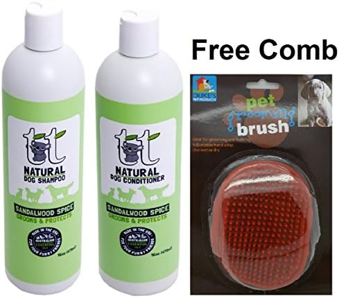 Sandalwood Spice Natural Dog Shampoo & Conditioner 16 oz duo Plus GIFT Comb